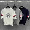 TB Classic Four Bar Dog Embroidery Round Neck Ice Silk Sticked Short Sleeve T-Shirt 2024 Spring/Summer New Top