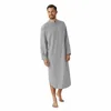 men's Retro Stand Collar Muslim Nightgown Home Wear Lg Sleeve Pocket Butt-down Solid Color Sleep Robes Leisure 2024 New g3bb#