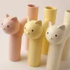 Vases Cartoon Cat Vase Cute Tubular Cat Aesthetic Ceramic Vase Matte U Shape Cream Wind Desktop Living Room Dining Table Decorations