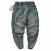 Calça jeans de cintura elástica para homens, corte 3D solto Harem Jeans em Light Vintage W Retro Style a6N1 #