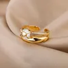 Bandringe Damen herzförmiger Ring vergoldet verstellbarer Edelstahlring 2023 Trend Luxus Hochzeitspaar Schmuck Anillos Mujer J240326