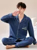 Men Cott Pyjamas Spring och Autumn M Underwear Blue Boys Homewear Casual Comfort Suit Men's Gifts Par Qans B2SC#