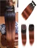 Brazilian Ombre Human Hair Weave 3 Bundles With Closure T1b 33 Dark Auburn Straight Virgin Hair Bundles with Lace Closure Mid6791713