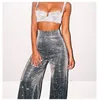 Women's Pants Women High Waisted Glitter For Fashion Spring Summer Clothing Silver Sparkly Sequin Flare Trousers Party Clubwear