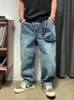 American Hip Hop Wysokiej jakości duże dżinsy kieszonkowe Mężczyźni odzież harajuku swobodny vintage jeansowy w lupgy cargo spodnie proste spodnie K1xy#