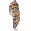 cute Sugar Skull Pajamas Set Halen Party Warm Sleepwear Male Lg Sleeve Casual Night 2 Pieces Nightwear Plus Size 2XL e9e9#