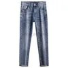 Jeans de créateur pour hommes édition de luxe mince élastique coupe ajustée marque lavé vieux jeans longs homme pantalon F01K9