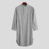 Masculino Cott Butt-down Sleep Robe Solid Color Stand Neck Lg Sleeve Nightgown Fi Confortável Home Loose Bathrobe d0ph #
