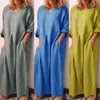 Summer Women Casual Dress Solid Color Oversize Cotton Linen Long Shirt Female Plus Size 240312