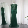 Emerald Sharon sa Green Mermaid Elegant Evening Dresse for Women Wedding Navy Blue Beige Long ärm Arabiska festklänning SS019