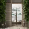 Cortinas japonês noren enevoado floresta porta cortina aquarela nebuloso selva árvores porta cortina arte linho pendurado meia cortina decoração do quarto