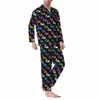 skelet Rabbits Pajama Sets Colorful Print Warm Sleepwear Couple Lg Sleeves Casual Sleep 2 Piece Home Suit Large Size E49K#