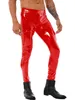 Leggings de moto rouge noir pour hommes Pantalon skinny en cuir verni Pantalon d'entrejambe à glissière bidirectionnelle Look mouillé Leggings Clubwear 67fS #