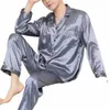2 PCS / Set Men Pajamas Set Satin Lapel LG Soft Soft Ligne Men de maison Pantalon de chemise de maison
