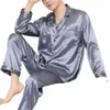 2 Pcs/Set Men Pajamas Set Satin Lapel Lg Sleeve Soft Wide Leg Men Homewear Shirt Pants Set Autumn Spring Sleepwear k3Ph#