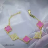 Van Jewelrys Cleef Pulsera con trébol de cuatro hojas vanly Clefly Transmisión en vivo del nuevo Lucky Four Leaf Grass Pink Rose Diamond Mujer mayor
