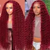 30 40 Inch 13x6 99J Burgundy Deep Wave Lace Frontal Wig Curly Lace Front Human Hair Wigs for Women 250 Density baby hair