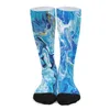 Women Socks Blue Marble Abstract Print Leisure Stockings Girls Medium Soft Running Sports Spring Graphic Anti Slip