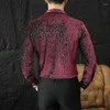 Men's Casual Shirts Velvet Shiny Prom Dance Clothes For Men Luxury Party Mens Dress Spring Long Sleeve Club Blouse 2024