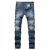 Retro Trendy Men's Blue Jeans Distred Desgastado Reta Lg Calças Masculino Casual Confortável Cott Rasgado Regular Denim Calças w1oa #