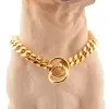 Collari in acciaio inossidabile da 10 mm Catena per cani in oro Catena a strozzo Collare per cani di grandi dimensioni di lusso Collana cubana Collare per cani da addestramento per Pitbull