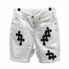 Été Cott Shorts élastiques Style américain Street Fi Marque Brodé Short en denim blanc pour hommes et femmes N8ud #