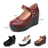 Robe chaussures en cuir véritable femmes plate-forme pompes femmes compensées noir dame décontracté chaussure à talons hauts grande taille 32-43