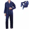 men Two-piece Pajamas Elegant Satin Men's Pajamas Set with Lapel Patch Pocket Soft Wide Leg Homewear for Fall Spring Sleepwear B7dW#