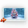 Décorations Autocollant de fond d'aquarium, arbre de Noël neige vacances nouvel an impression HD papier peint décorations de toile de fond d'aquarium PVC