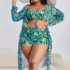 Женский купальник, подчеркивающий фигуру, комплект стильного бикини из трех предметов с высокой талией, плавки с солнцезащитным кремом, кардиган для быстрого