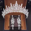 Hochzeit Krone mit Ohrringen Braut Tiaras Sets Festzug Diadem Kristall Kopfschmuck Abschlussball Haarschmuck Brautaccessoires 240315