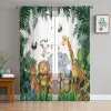 Gardiner tropiska djungel zoo tecknad djur ren gardin för vardagsrum sovrum kök fönster dekor giraff elefant tyll gardiner