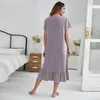 Damen-Nachtwäsche, Sommermode, Damen-Pyjamas, weiche Nachtwäsche, lila, mittellange Nachthemden, runder Kragen, weibliches Nachthemd, Dessous, Schlaf