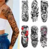 10Pcs Man Fulll Arm Temporary Tattoo Forest Lion Wolf Skull Women Sexy Flower Gun Clock Bird Fly Waterproof Body Leg Art Sticker 240311