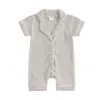 Infantile bébé garçons filles combinaisons d'été salon porter à manches courtes col à revers boutonné barboteuses texturées pyjamas pour tout-petits 240325