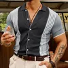 Camicie casual da uomo Top in seta di ghiaccio con stampa a righe alla moda Top da uomo estivi traspiranti a maniche corte in maglia sottile per maglieria da uomo camicia vintage