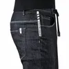 Mäns vinterbyxor fleece-fodrade jeans borstade Black Street Fi Comfort Flex dragkedja ficksträcka plyscht tjockare byxor man 79fx#