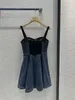 Designer Dress Collaborating with Waist, Bra, Strap, Denim Dress Elegant Short Skirt Women's 24 Spring/Summer