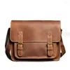 Bag Nesitu High Quality Vintage Brown Black Top Grain äkta Crazy Horse Leather Men Messenger Bags Shoulder M1001