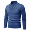 autumn and Winter New Men's Fake Two Piece Sweater with Fleece and Slim Fit Polo Collar Knitted Bottom Shirt Thickened and Warm r0TW#