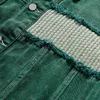 Hip Hop Distressed denim Jacket Men Vintage Harajuku Patchwork Cowboy Coats Streetwear Casual Loose Varsity Jackets Unisex Green 240314