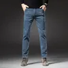 Vinterfleecy förtjockad varma jeans vintage märke klassisk retro ungdom fi män passar rak ben casual stretch denim byxor 21fa#