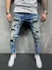 Mannen Slim-Fit HIP HOP Gescheurde jeans Man Geschilderd gedrukt Potlood Denim broek fi Patchwork Moto Biker Cowboy Bedelaar broek Mannen 62yu #