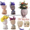 Jardinières Pots Filles Visage Tête Figurine Pot De Fleur Plante Succente Résine Jardin Pot De Fleurs en Croissance Maison Table Ornements Décoratifs Dr Dherv