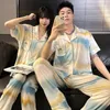 Verão ICY Feeling Carto PJ Casal Pijama Define Thread Pijamas Combinando Sleep Loungewear Pijamas Ternos Pijamas para Amantes L6iu #