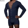 Neue 2024 Männer Sexy Pyjamas Sets Casual One Piece Männer LG Sleeve Voll Body Einreiher Overall Nachtwäsche Nachtwäsche männlichen c4Bx #