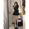 Work Dresses Temperament Spicy Girl Double Breasted Coat Pleated Skirt Two Piece Set Women O-Neck Lace Splice Fashion Sweet Autumn Slim Suit