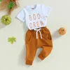 Giyim Setleri Bebek Erkekler Cadılar Bayramı Giysileri Mektup Baskı Kısa Kollu T-Shirt ve Elastik Pantolon Yaz2 Parça Kıyafet Seti