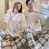 Primavera casais pijamas para mulheres homem cott conjuntos de pijama sleep tops calças roupas para casa pijama cjuntos de pijama hombre a42v #