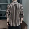 男性韓国のLGスリーブストライプシャツ男性服シンプルなスリムフィットブシンカジュアルオフィスブラウスHOMMEホットセールビッグサイズトップM1PE＃